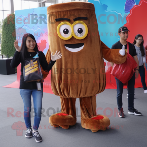 Brown French Fries mascot costume character dressed with a Skinny Jeans and Coin purses
