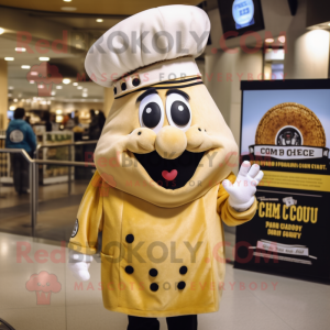 Gold Clam Chowder mascot costume character dressed with a Graphic Tee and Berets