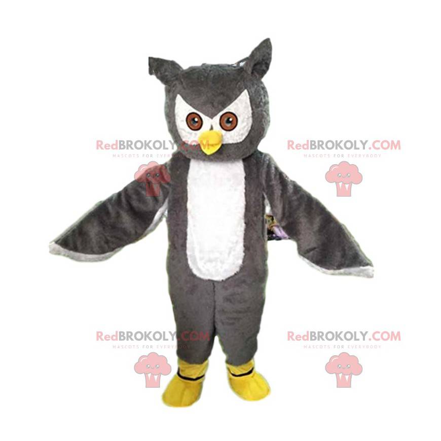 Giant and impressive gray and white owl mascot - Redbrokoly.com