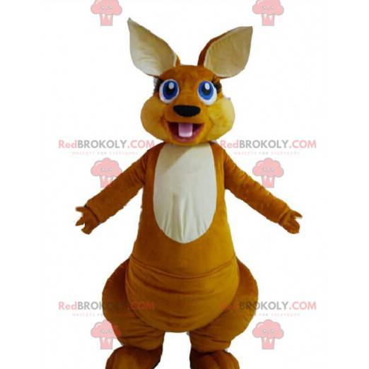 Brun kängurumaskot med ganska blå ögon - Redbrokoly.com