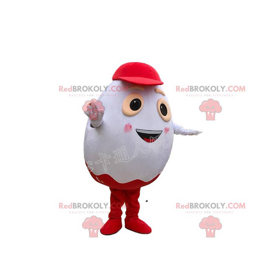 Mascotte d'œuf Kinder, célèbre œuf en chocolat blanc et rouge -