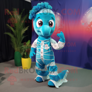 nan Seahorse mascot costume character dressed with a Romper and Bow ties
