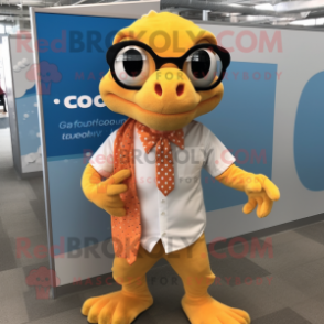 Orange Geckos mascot costume character dressed with a Dress Shirt and Reading glasses