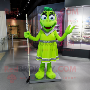 Lime Green Ice Hockey Stick mascot costume character dressed with a Sheath Dress and Necklaces