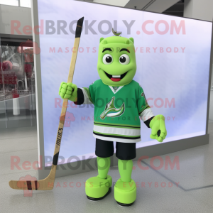 Lime Green Ice Hockey Stick mascot costume character dressed with a Sheath Dress and Necklaces