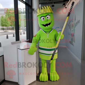 Lime Green Ice Hockey Stick mascot costume character dressed with a Sheath Dress and Necklaces