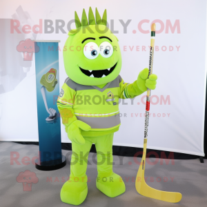 Lime Green Ice Hockey Stick mascot costume character dressed with a Sheath Dress and Necklaces