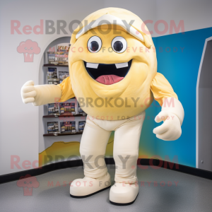 Cream American Football Helmet mascot costume character dressed with a Capri Pants and Foot pads