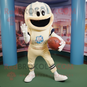 Cream American Football Helmet mascot costume character dressed with a Capri Pants and Foot pads