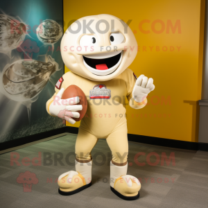Cream American Football Helmet mascot costume character dressed with a Capri Pants and Foot pads