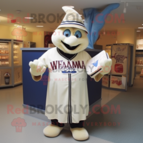 Cream Wizard mascot costume character dressed with a Baseball Tee and Messenger bags