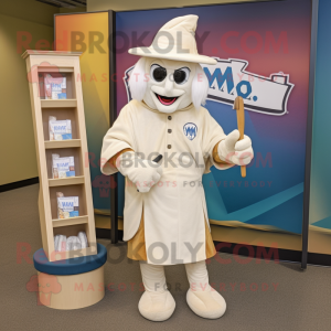 Cream Wizard mascot costume character dressed with a Baseball Tee and Messenger bags