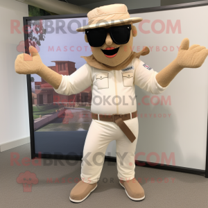 Tan Knife Thrower mascot costume character dressed with a Chinos and Sunglasses