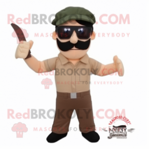Tan Knife Thrower mascot costume character dressed with a Chinos and Sunglasses