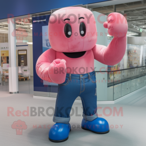 Pink Boxing Glove mascot costume character dressed with a Jeans and Earrings