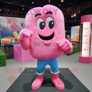 Pink Boxing Glove mascot costume character dressed with a Jeans and Earrings