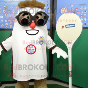 Beige Shakshuka mascot costume character dressed with a Long Sleeve Tee and Eyeglasses