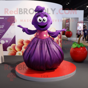 Purple Cherry mascot costume character dressed with a Ball Gown and Handbags