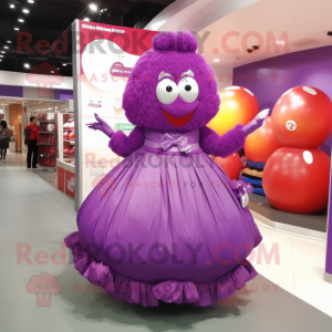 Purple Cherry mascot costume character dressed with a Ball Gown and Handbags