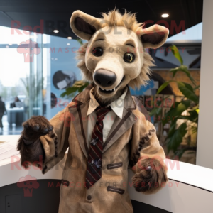 Tan Hyena mascot costume character dressed with a Jacket and Ties