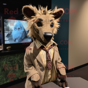 Tan Hyena mascot costume character dressed with a Jacket and Ties