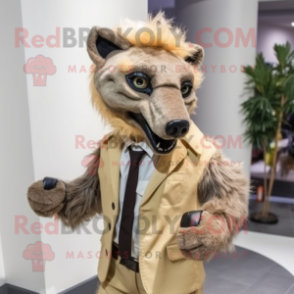 Tan Hyena mascot costume character dressed with a Jacket and Ties