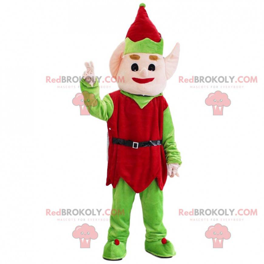 Mascota de elfo de Navidad rojo y verde, traje de Navidad -