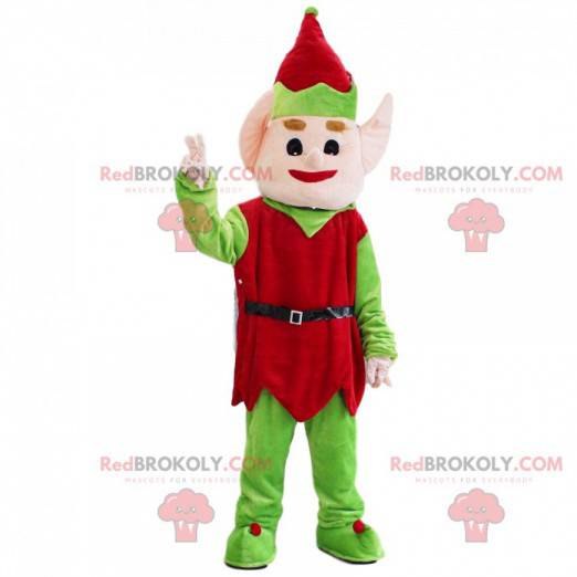 Mascota de elfo de Navidad rojo y verde, traje de Navidad -