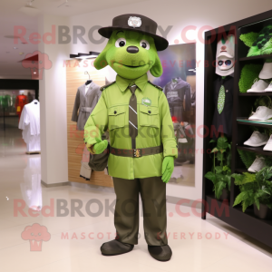 Olive Police Officer mascot costume character dressed with a Raincoat and Ties