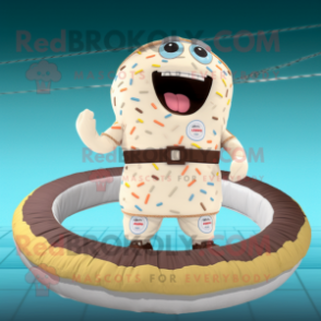 Beige Donut mascot costume character dressed with a Swimwear and Belts