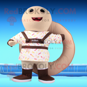 Beige Donut mascot costume character dressed with a Swimwear and Belts