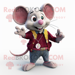 Maroon Mouse mascot costume character dressed with a Jeans and Necklaces