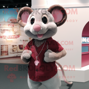 Maroon Mouse mascot costume character dressed with a Jeans and Necklaces