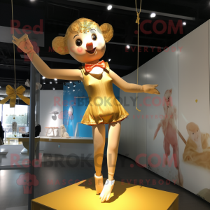 Gold Trapeze Artist mascot costume character dressed with a One-Piece Swimsuit and Bow ties