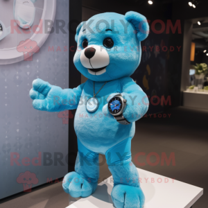 Cyan Teddy Bear maskot...