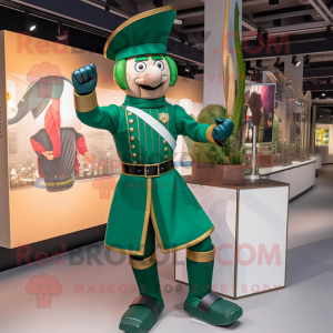 Forest Green Swiss Guard mascot costume character dressed with a Bomber Jacket and Rings