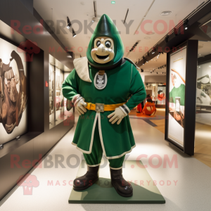 Forest Green Swiss Guard mascot costume character dressed with a Bomber Jacket and Rings