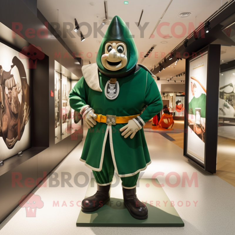 Forest Green Swiss Guard mascot costume character dressed with a Bomber Jacket and Rings Forest Green Swiss Guard mascot costume character dressed with a Bomber Jacket and Rings