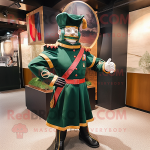 Forest Green Swiss Guard mascot costume character dressed with a Bomber Jacket and Rings