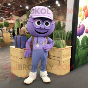 Lavender Cherry mascot costume character dressed with a Cargo Pants and Coin purses