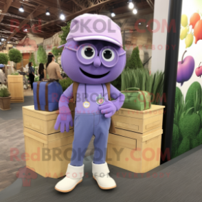 Lavender Cherry mascot costume character dressed with a Cargo Pants and Coin purses