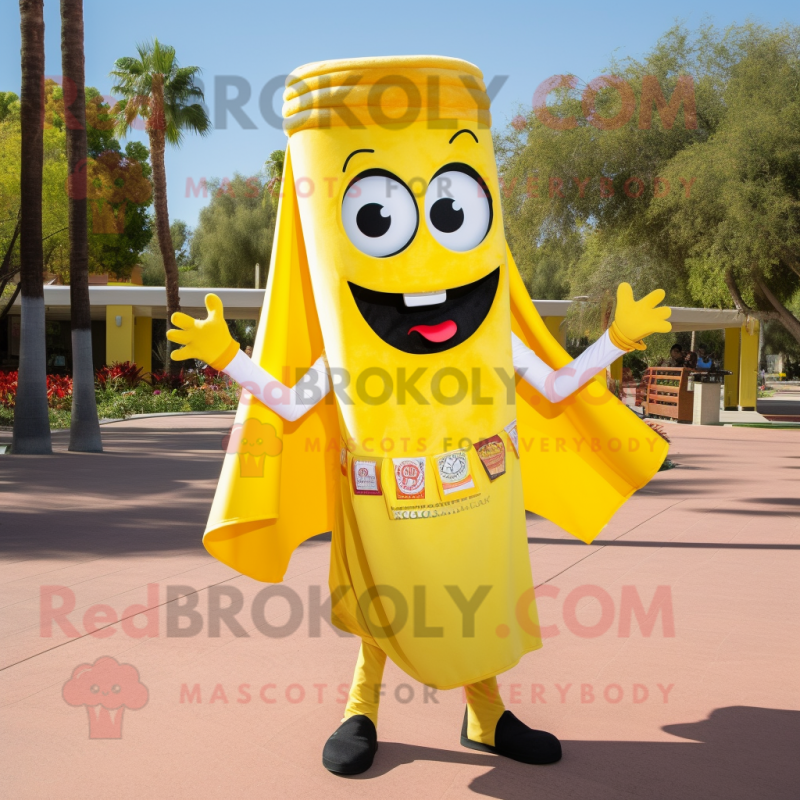 Yellow Enchiladas mascot costume character dressed with a Capri Pants and Scarf clips