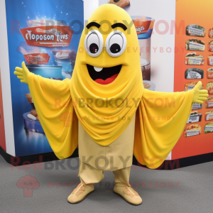 Yellow Enchiladas mascot costume character dressed with a Capri Pants and Scarf clips