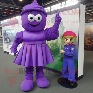 Purple Commando mascot costume character dressed with a Pleated Skirt and Watches
