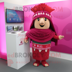 Magenta Chief mascot costume character dressed with a Pencil Skirt and Shawls