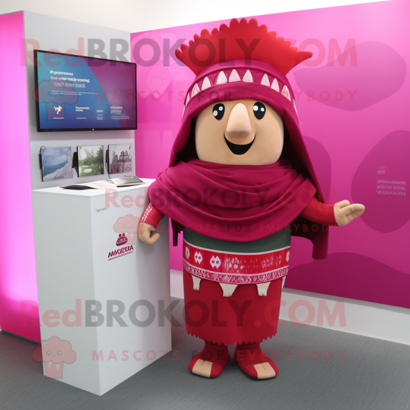 Magenta Chief mascot costume character dressed with a Pencil Skirt and Shawls