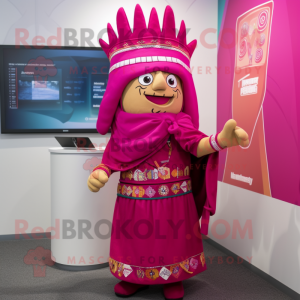 Magenta Chief mascot costume character dressed with a Pencil Skirt and Shawls