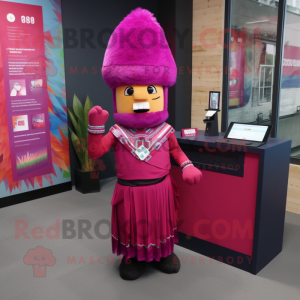 Magenta Chief mascot costume character dressed with a Pencil Skirt and Shawls