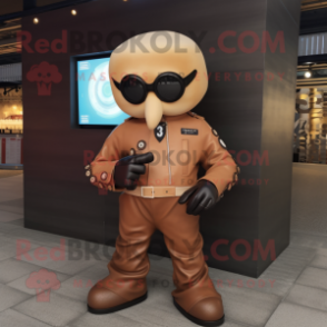 Tan Octopus mascot costume character dressed with a Leather Jacket and Digital watches