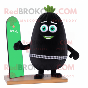 Black Zucchini mascot costume character dressed with a Swimwear and Hairpins